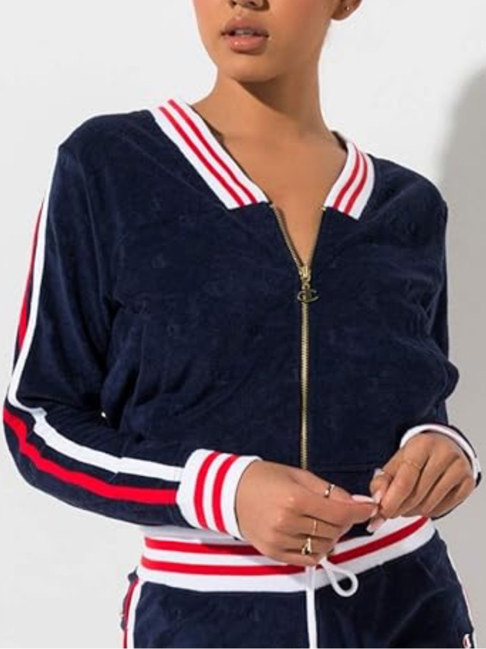 Vintage Champion Terry Cloth Track Jacket Zip Logo Streetwear M Navy